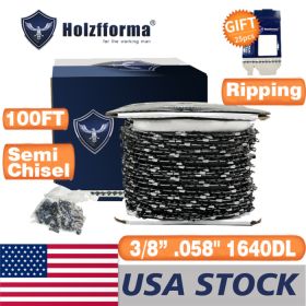 Holzfforma® 100FT Roll 3/8' .058'' Semi Chisel Ripping Saw Chain With 40 Sets Matched Connecting links and 25 Boxes